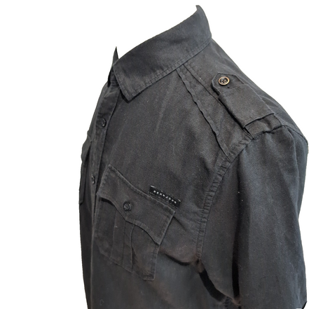 Chemise Sean John M Noire Lin Coton 2 Poches Manches Courtes