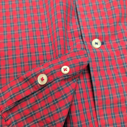 Chemise Nautica L Rouge Carreaux Logo Brodé Tencel Coton Homme