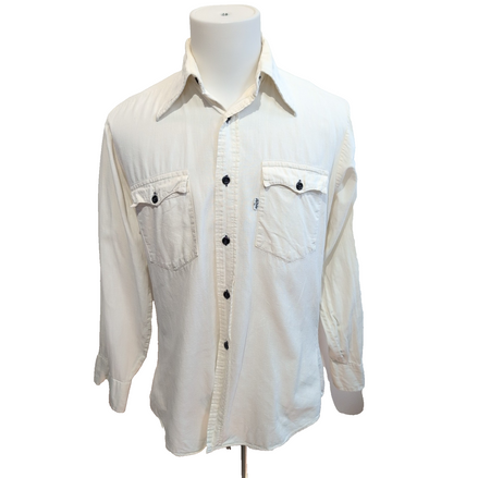 Chemise Levis Made in USA Western Léopard Brodé Dos Vintage M Blanc