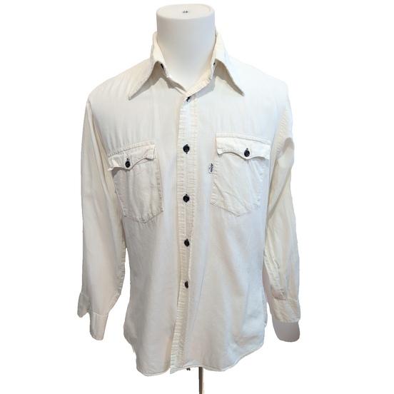 Chemise Levis Made in USA Western Léopard Brodé Dos Vintage M Blanc