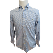 Chemise Lacoste bleue à carreaux minimaliste boutons gravés crocodile S