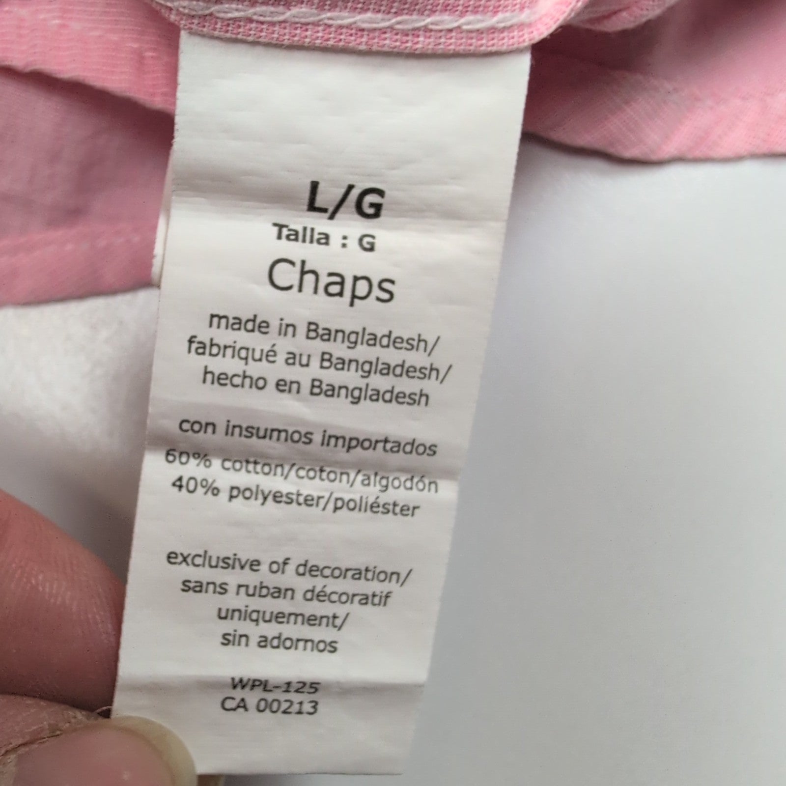 Chemise CHAPS Homme L Rose Pâle Unie Manche Courte Poche