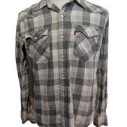 Chemise LEVI'S Western Flanelle à Carreaux Gris et Blanc Manches Longues T.M