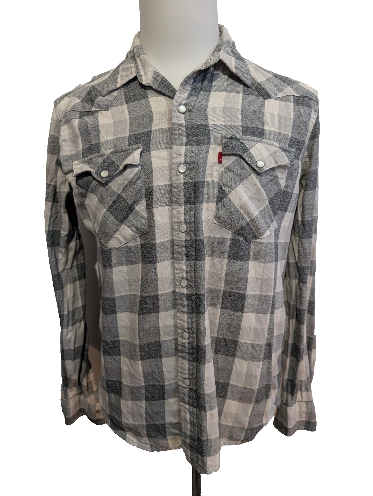 Chemise LEVI'S Western Flanelle à Carreaux Gris et Blanc Manches Longues T.M