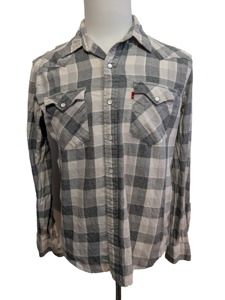 Chemise LEVI'S Western Flanelle à Carreaux Gris et Blanc Manches Longues T.M