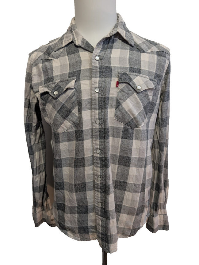 Chemise LEVI'S Western Flanelle à Carreaux Gris et Blanc Manches Longues T.M