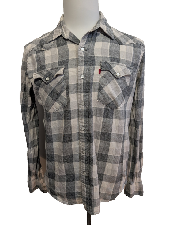 Chemise LEVI'S Western Flanelle à Carreaux Gris et Blanc Manches Longues T.M