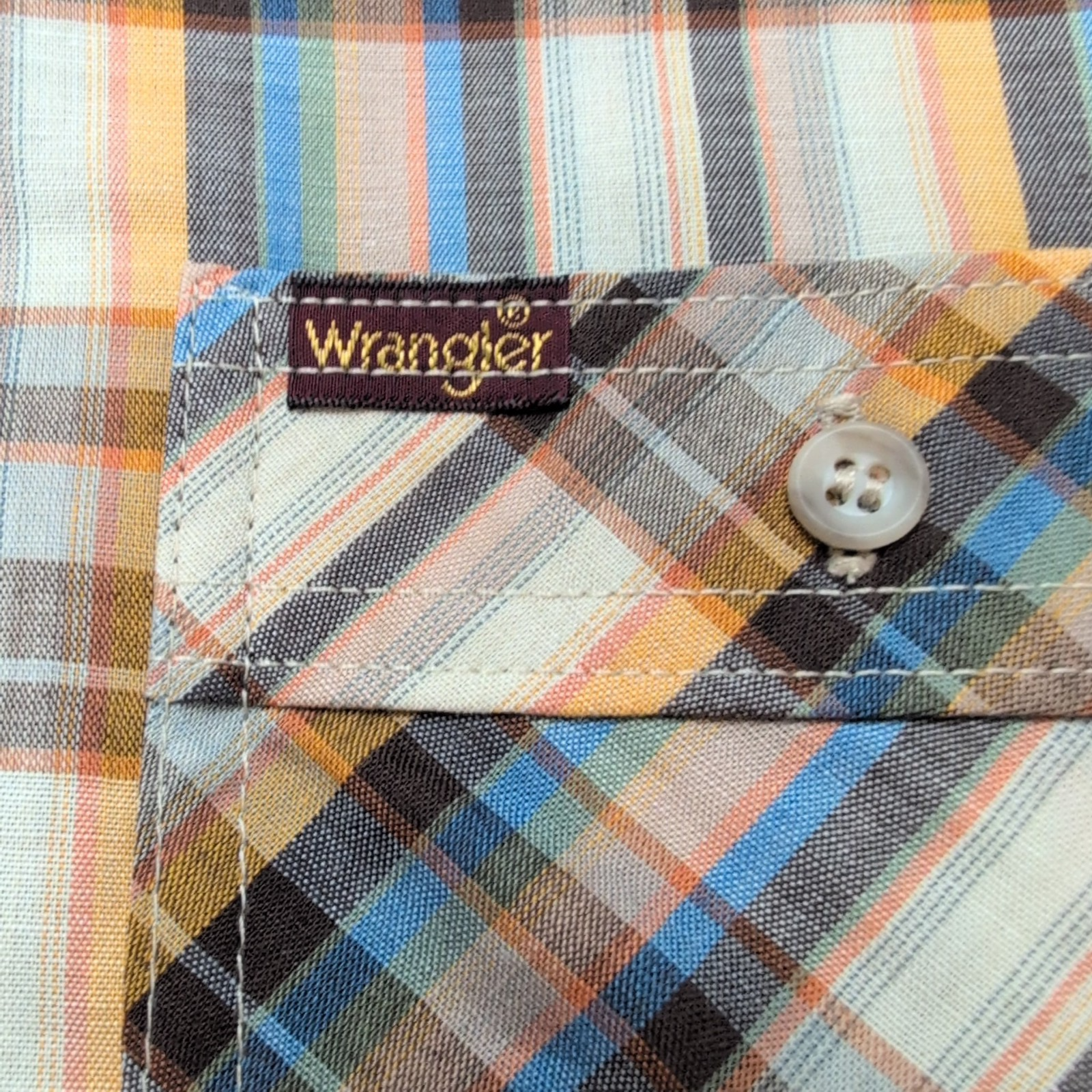 Chemise WRANGLER à Carreaux Marron & Orange Poches Manches Longues Taille XL