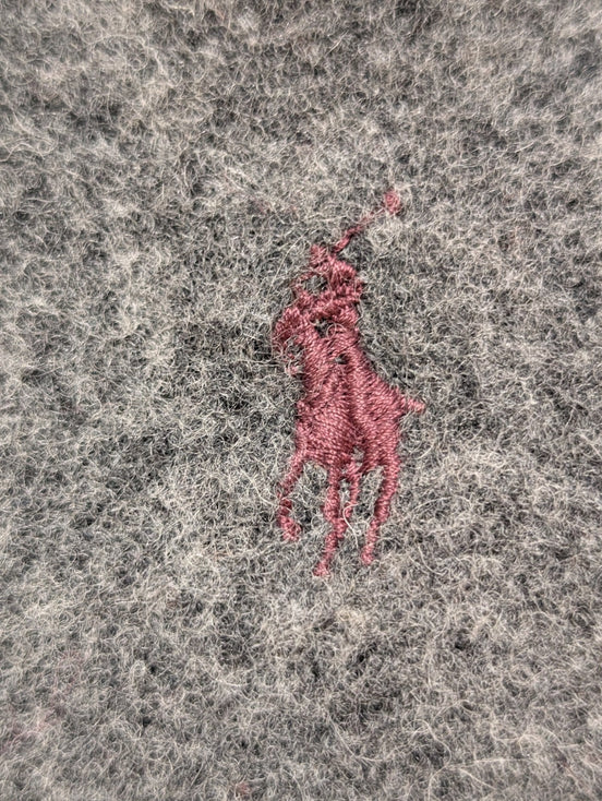 Écharpe Polo Ralph Lauren 100% Laine d'Agneau Grise Logo Bordeaux Scotland