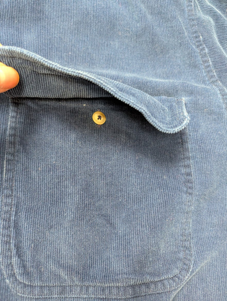 Chemise EDDIE BAUER T.L TALL Velours Côtelé Bleu Vtg Poches Boutons Cachés