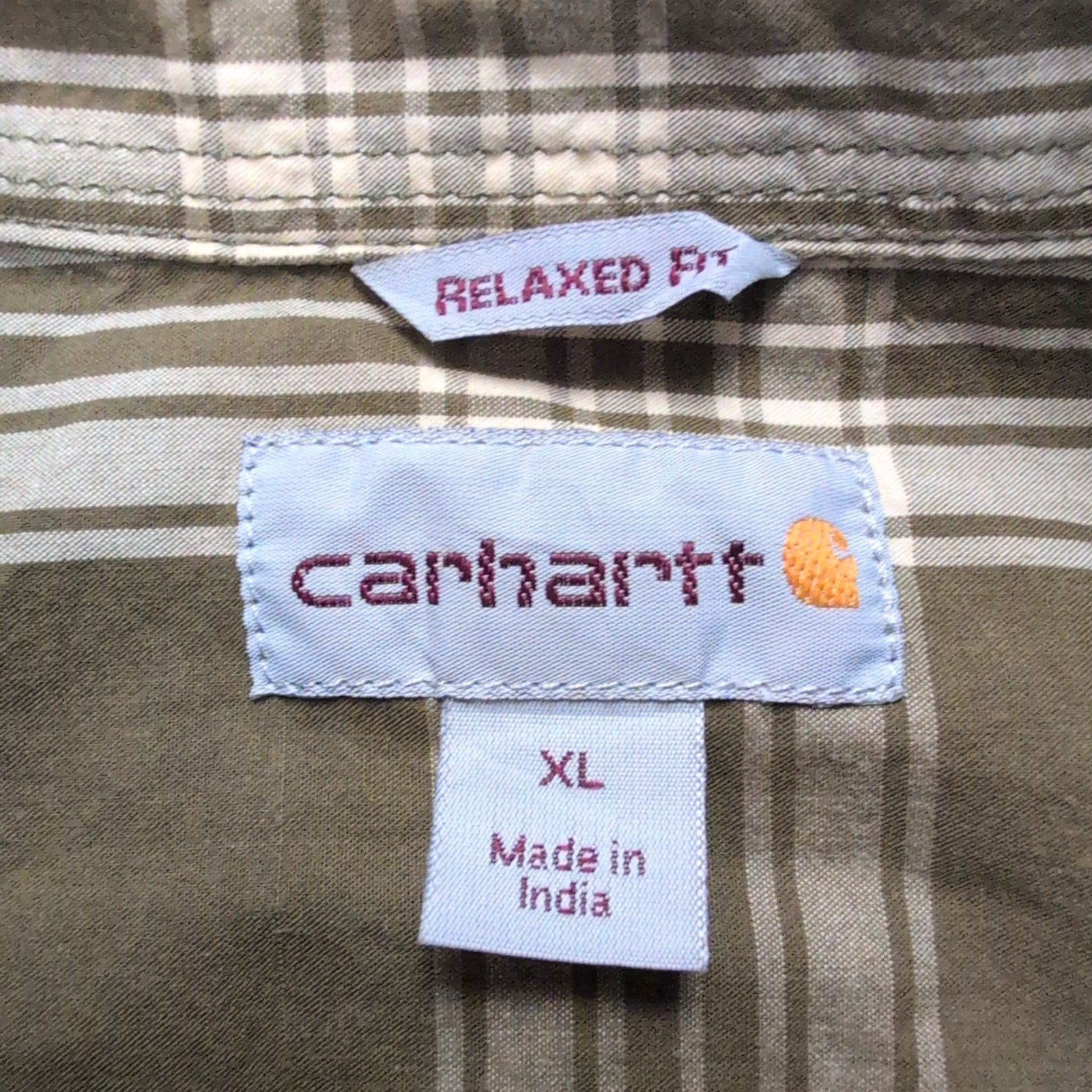 Chemise Carhartt XL Kaki Carreaux 3 Poches Coton Manches Courtes