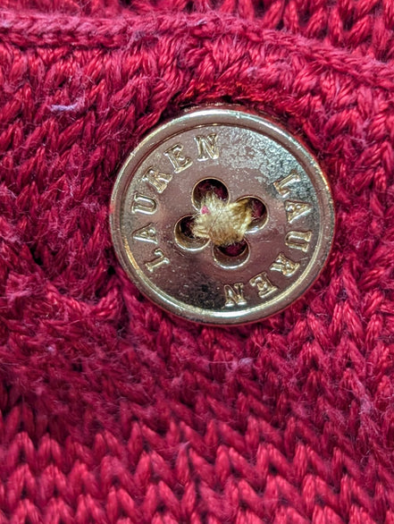 Pull Lauren Ralph Lauren Femme Rouge Satiné Torsadé Boutons Métal Taille L