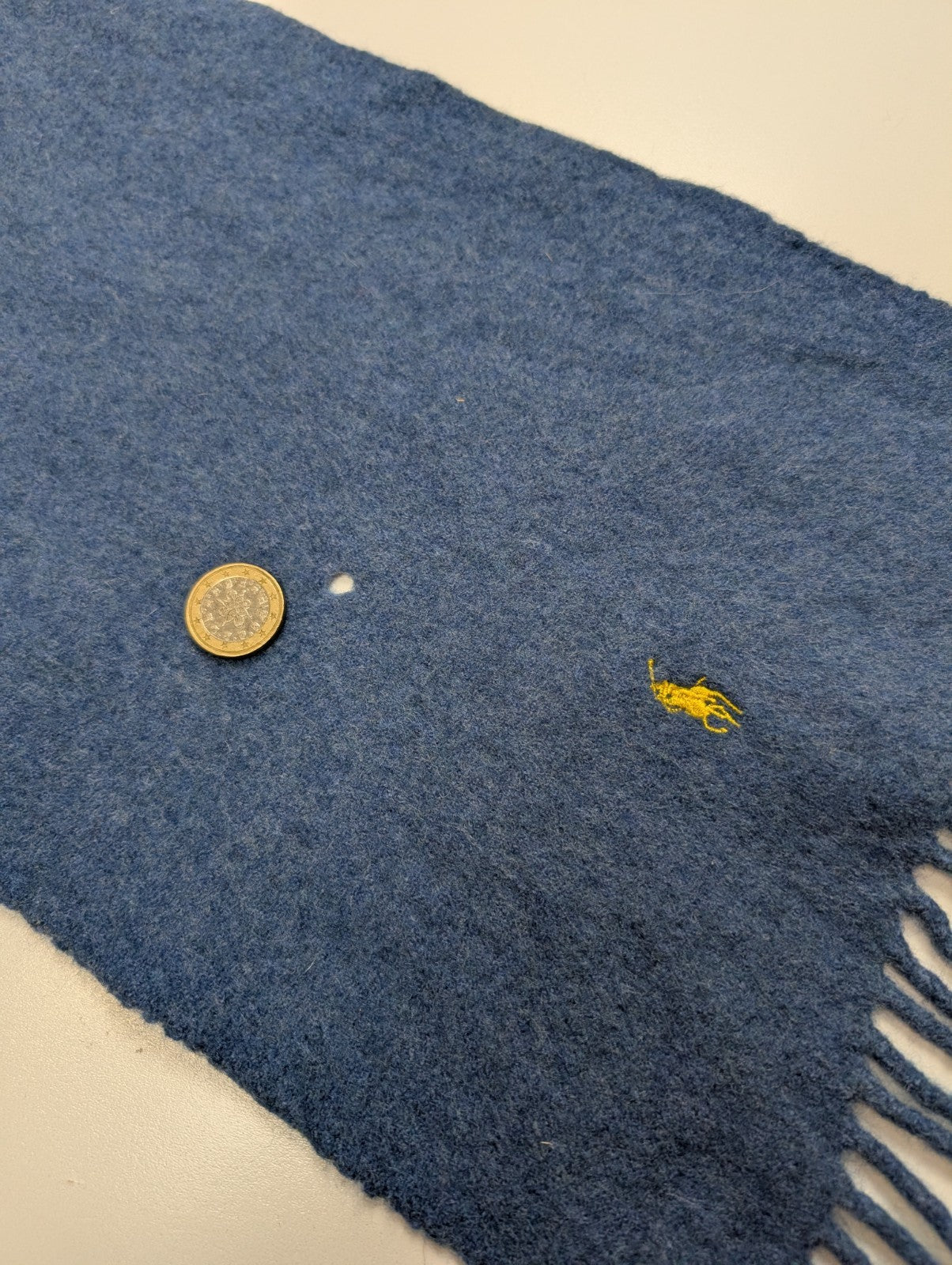 Écharpe Polo Ralph Lauren Vintage 100% Laine d'Agneau Bleu Clair Logo Jaune