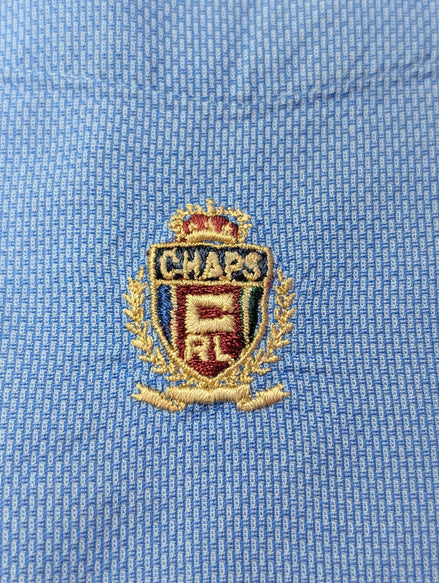 Chemise CHAPS vintage bleu uni logo brodé manches longues homme taille XL