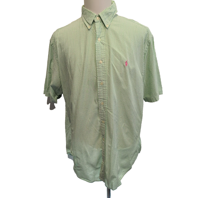Chemise Ralph Lauren XL Verte Rayures Manches Courtes Classic Fit BD Shirt