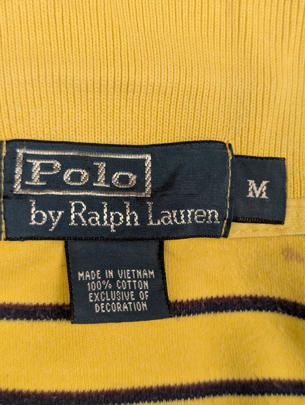 Polo manches courtes Polo Ralph Lauren M jaune rayures marine logo rouge coton