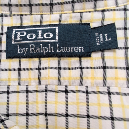 Titre : Chemise Polo Ralph Lauren L Carreaux Blanc Jaune Noir 100% Coton
