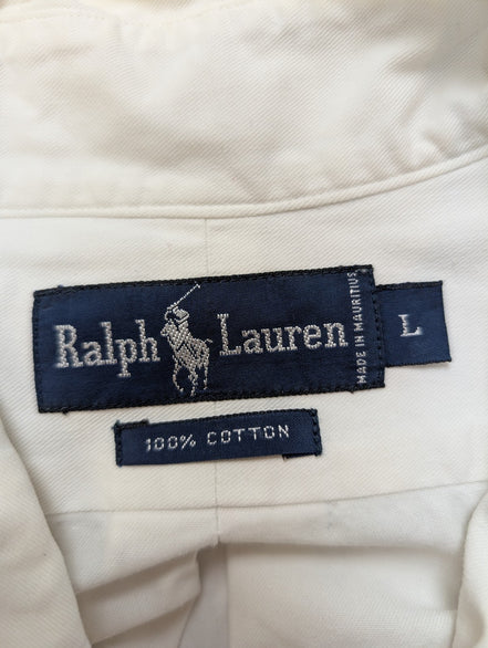 Chemise Ralph Lauren Blanche Logo Bleu Marine M. Longues Taille L (Coupe large)