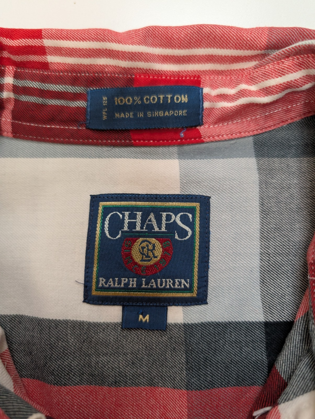 Chemise CHAPS RALPH LAUREN - Carreaux Rouge/Gris - Taille M - 100% Coton