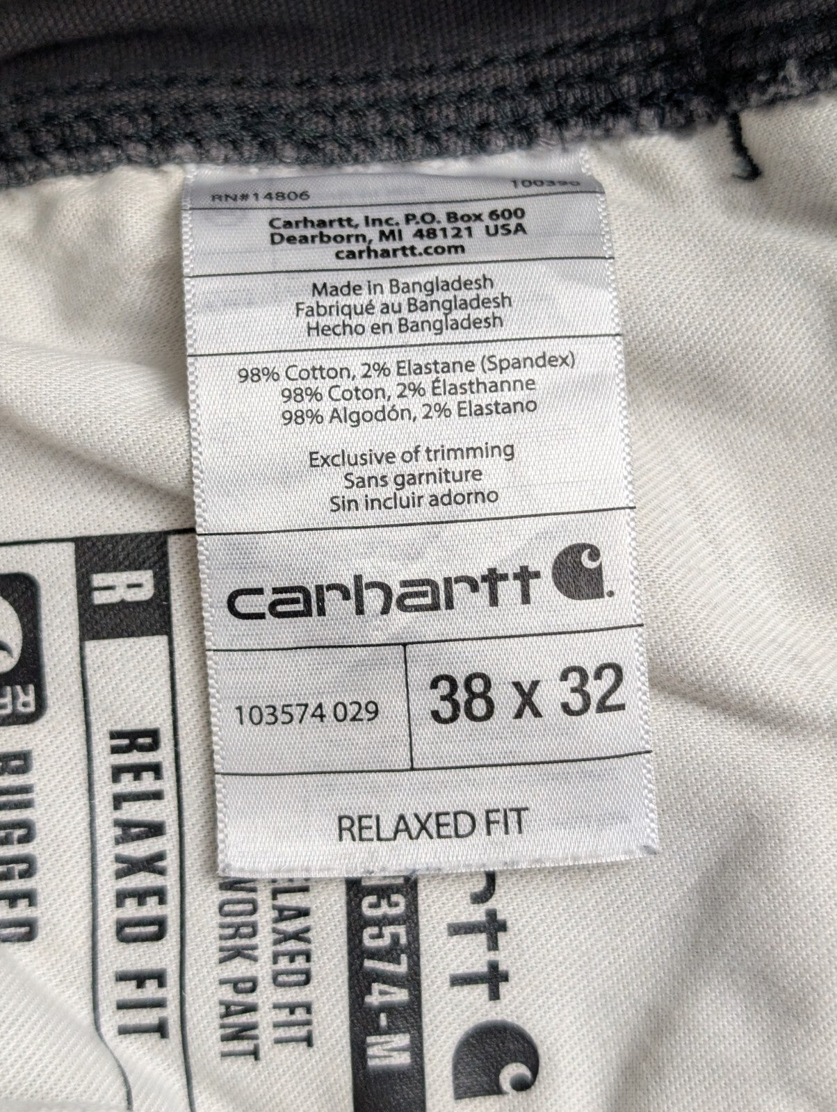 Pantalon Carhartt cargo gris foncé taille 38x32 Très bon état