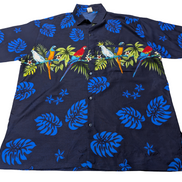 Chemise hawaïenne Création perroquets bleue manches courtes taille L #714 hawaii