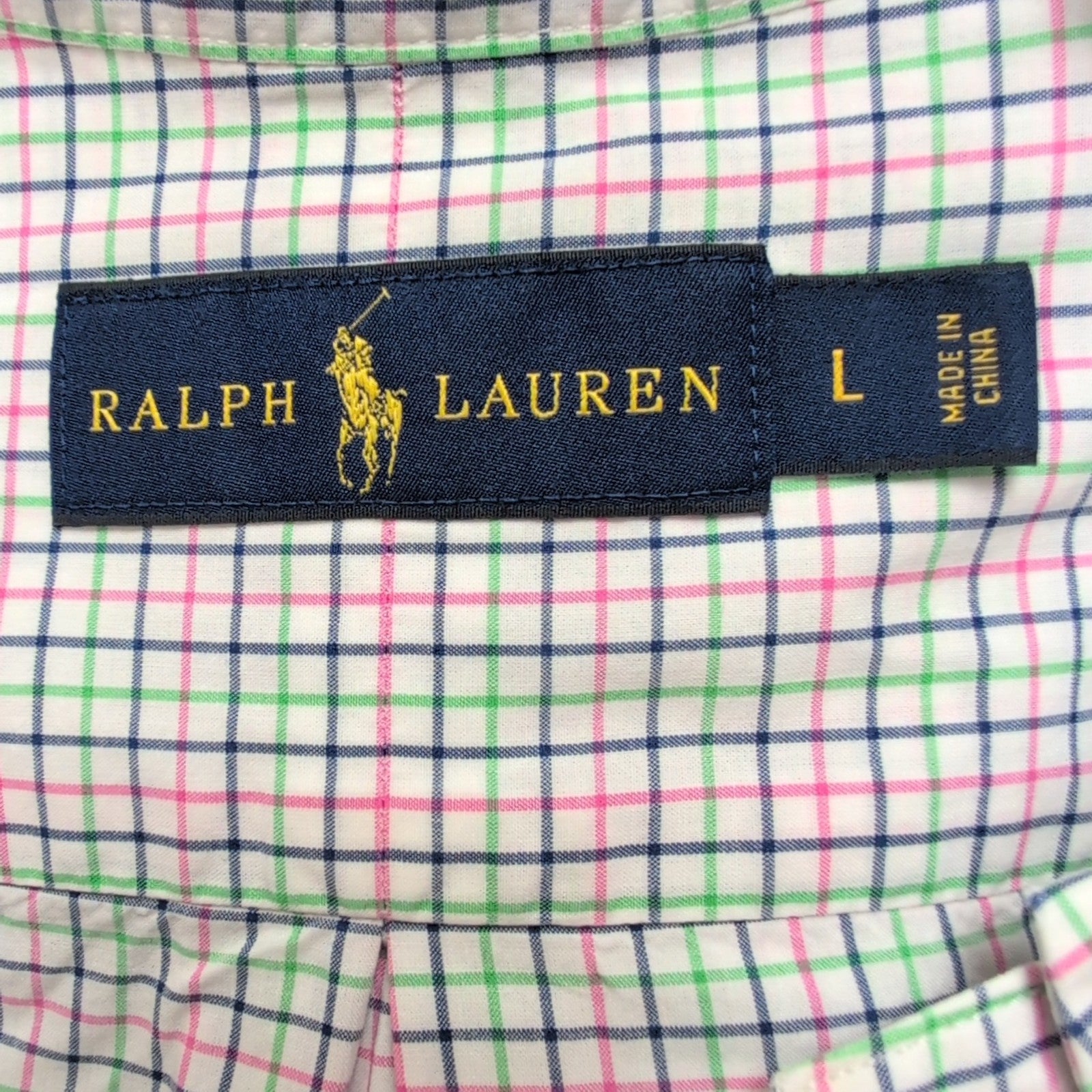 Chemise Ralph Lauren Taille L Carreaux Rose Vert Bleu 100% Coton Logo Bleu Marin