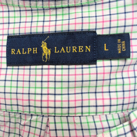 Chemise Ralph Lauren Taille L Carreaux Rose Vert Bleu 100% Coton Logo Bleu Marin