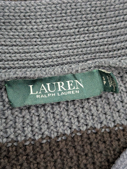 Pull Lauren Ralph Lauren femme S gris noir rayures grosse maille coton