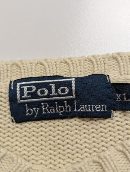 Pull POLO Ralph Lauren - Blanc Cassé - Logo Marine - Taille XL/XXL
