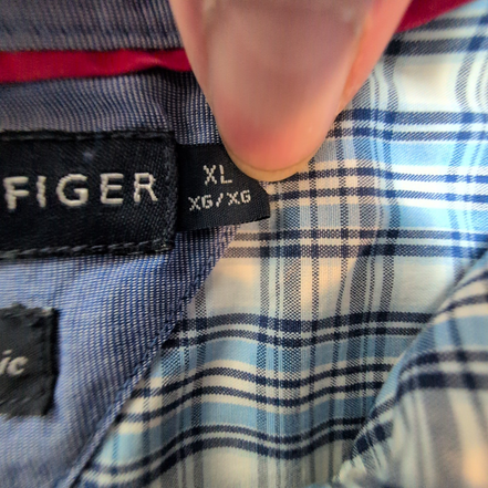 Chemise Tommy Hilfiger à Carreaux Bleu et Blanc Manches Longues 1 Poche - T.XL