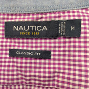 Chemise Nautica M Classic Fit Bordeaux Carreaux Coton Logo Brodé manches longues