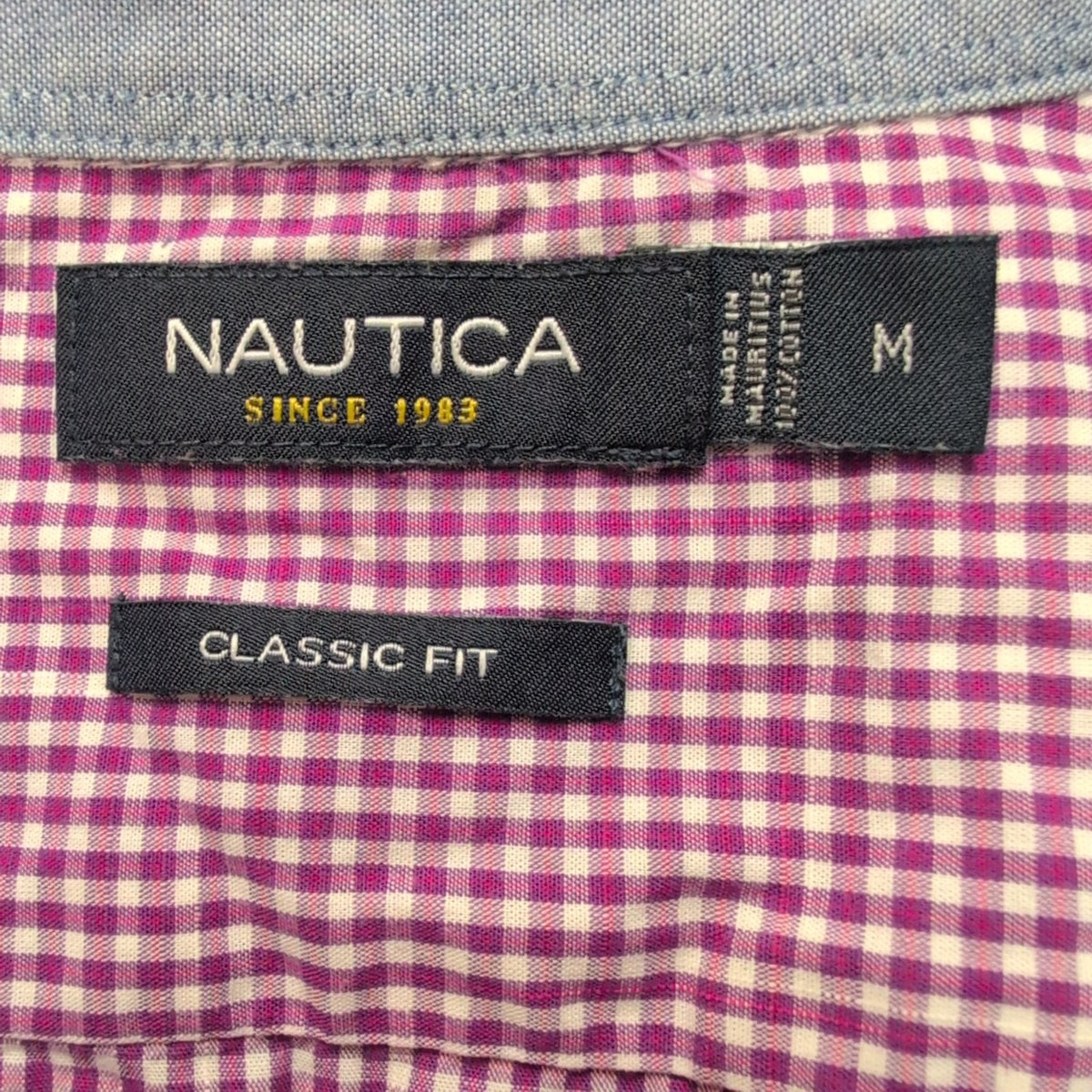 Chemise Nautica M Classic Fit Bordeaux Carreaux Coton Logo Brodé manches longues