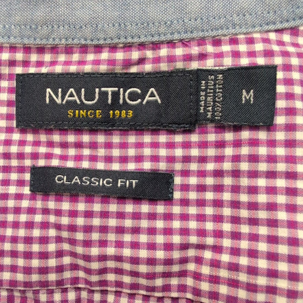 Chemise Nautica M Classic Fit Bordeaux Carreaux Coton Logo Brodé manches longues