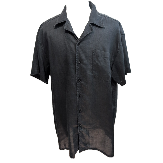 Chemise GB Collection XL 100% Lin Noire Manches Courtes Poche