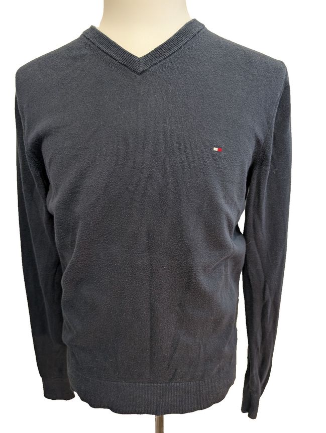 Pull Tommy Hilfiger - Col V - Bleu Marine - Premium Cotton - Taille M