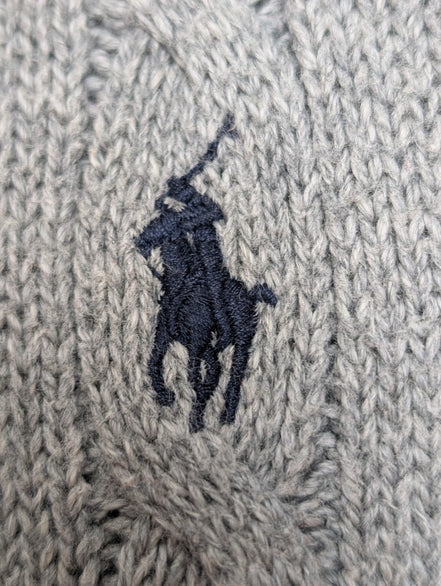 Pull POLO RALPH LAUREN Homme Gris Torsadé Cable Knit Logo Marine Taille XL XXL