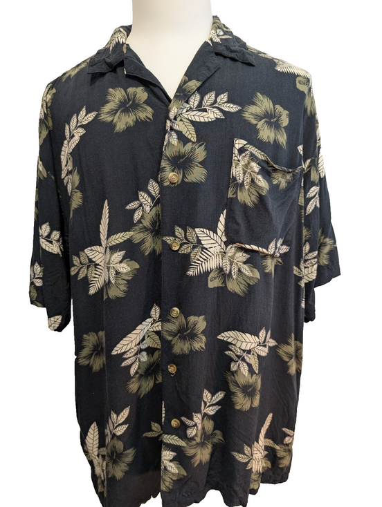 Chemise Hawaïenne Paradise Blue Noire à Fleurs Rayonne - Taille XL