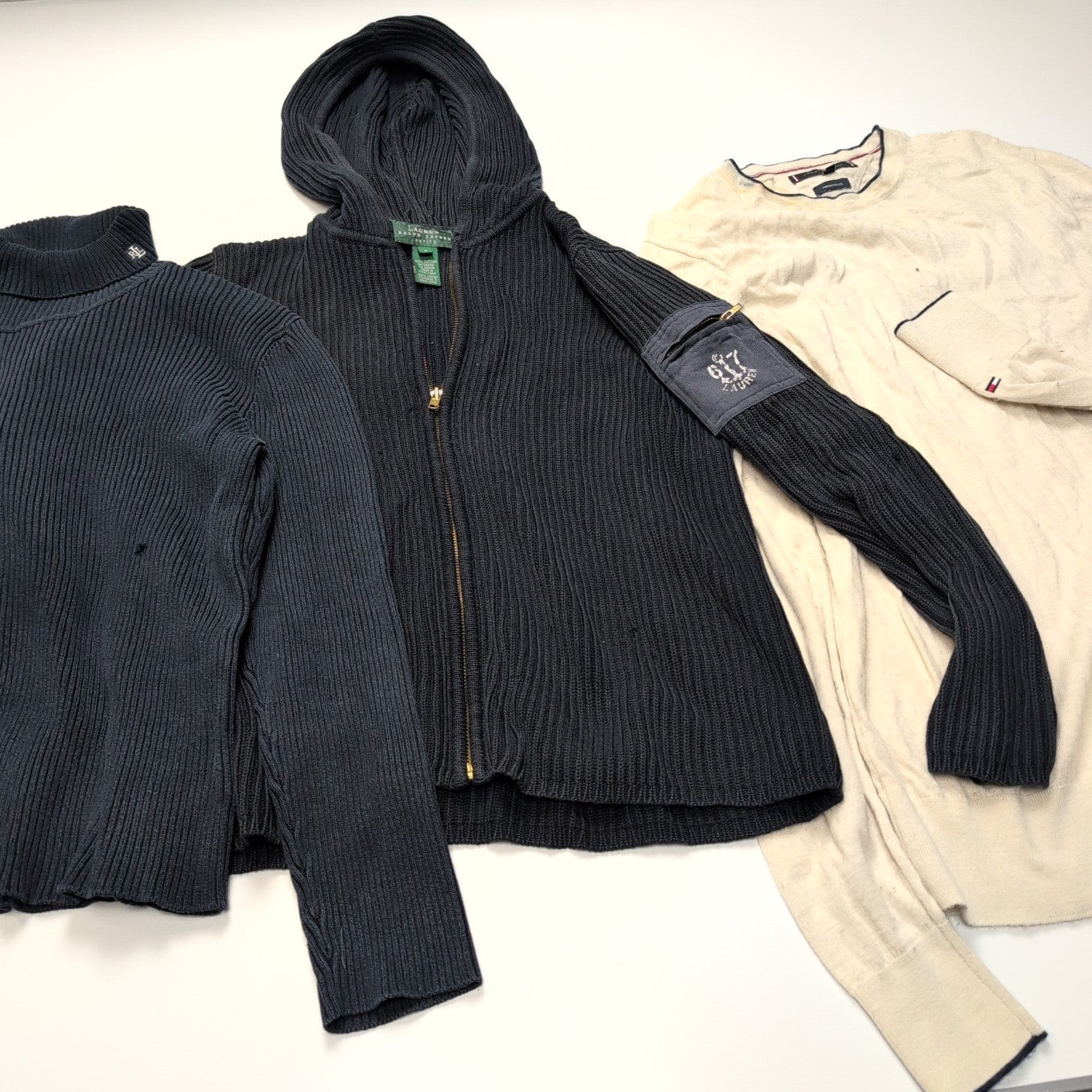 LOT 11 PULLS FEMME - 9x RALPH LAUREN - TOMMY - US POLO - À RÉPARER