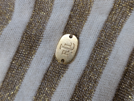 Pull Ralph Lauren (Lauren) Femme M Blanc Cassé Rayures Dorées Métal Chic 🏷️