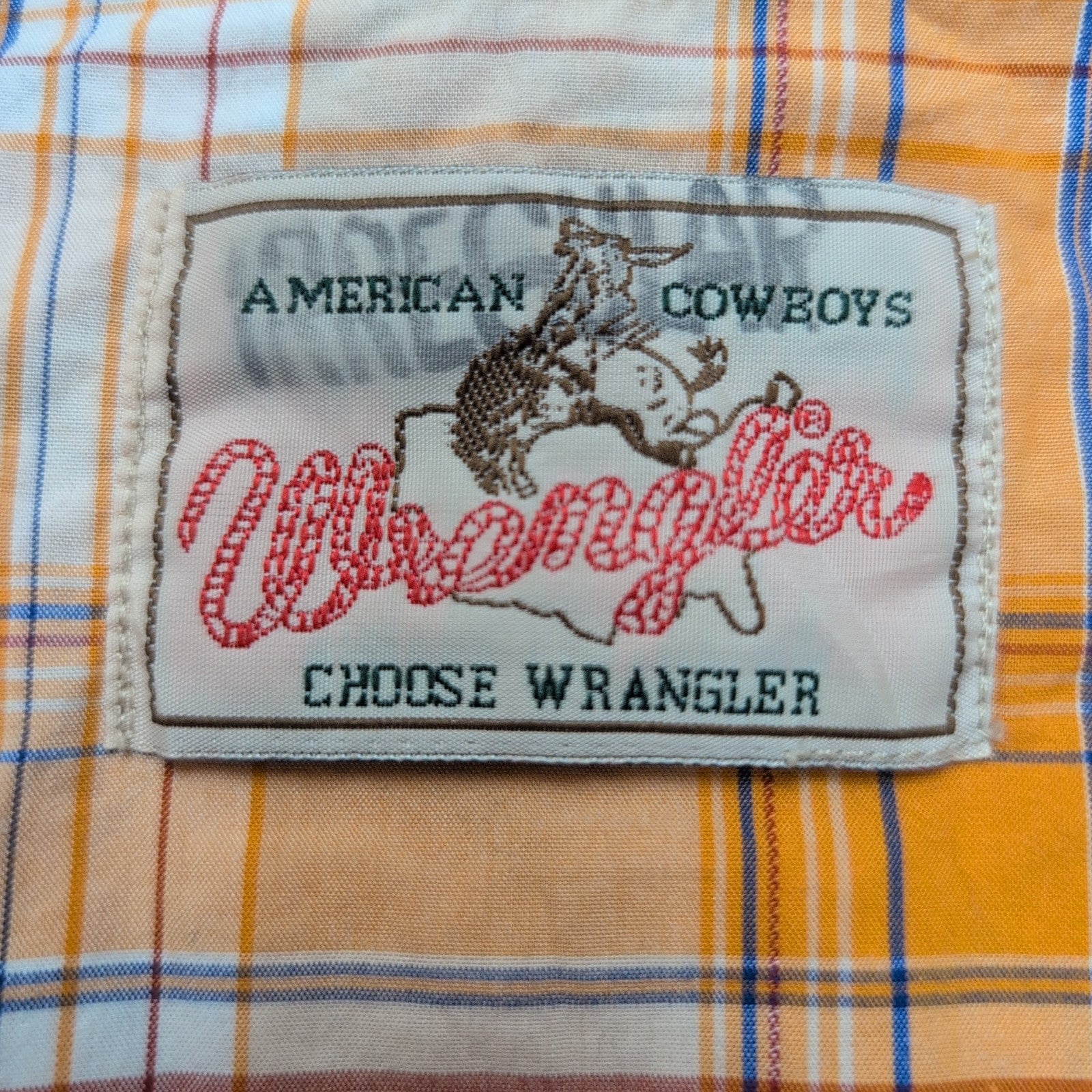 Chemise Wrangler Western M Sans Manches Orange Carreaux Pressions Cowboy