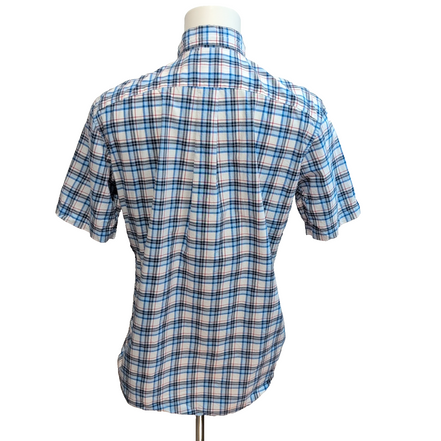 Chemise Nautica M Bleu Blanc Rouge Carreaux 100% Coton Manches Courtes