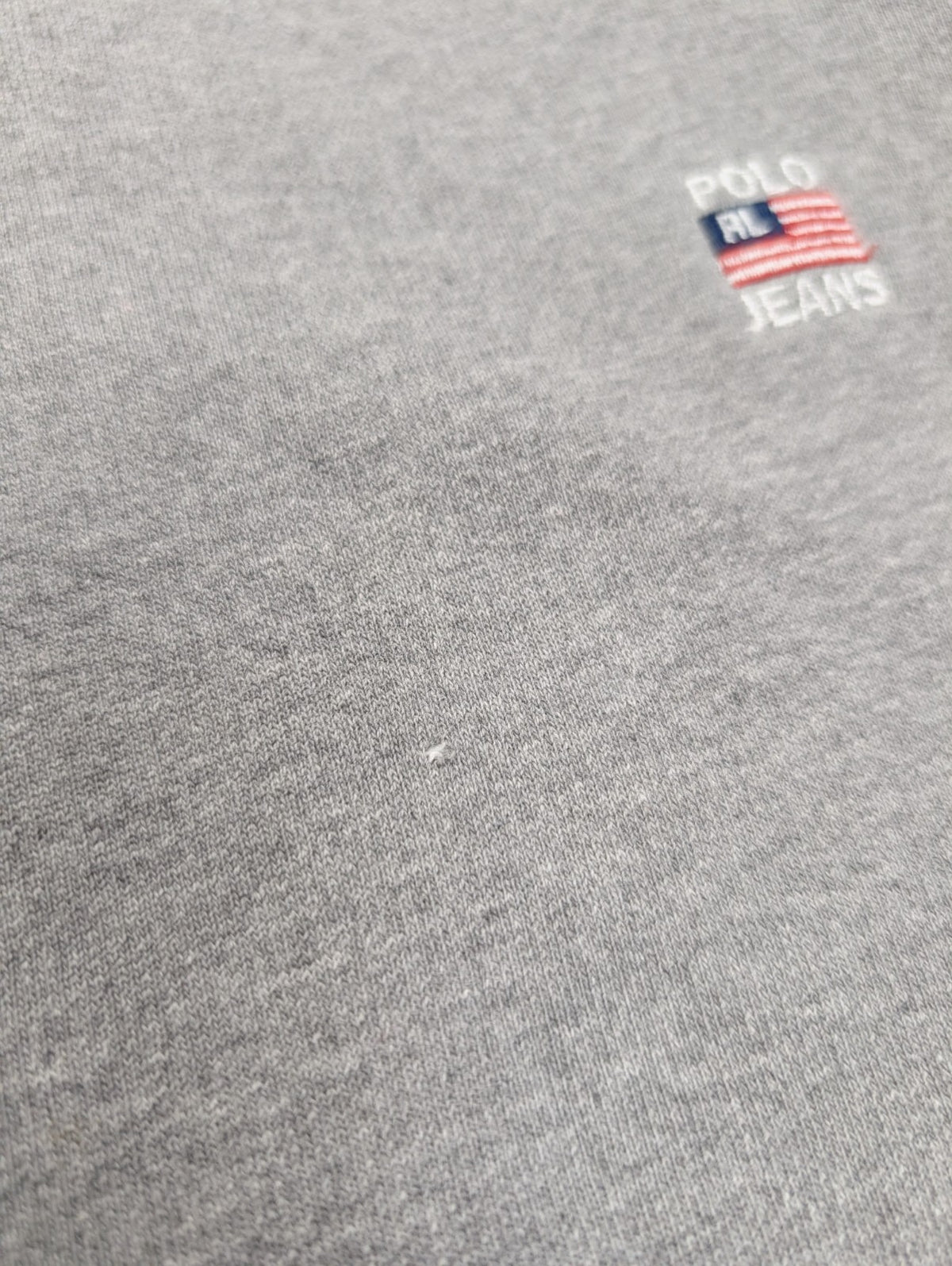 Sweat Polo Jeans Ralph Lauren XL gris logo drapeau USA brodé col rond