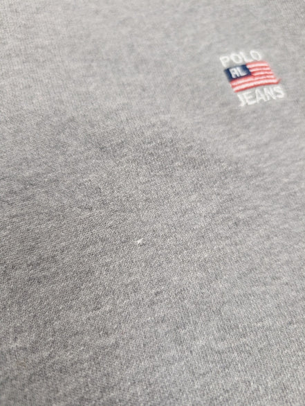 Sweat Polo Jeans Ralph Lauren XL gris logo drapeau USA brodé col rond
