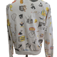 ✨ Sweat Pull & Bear Looney Tunes T. S - Col Rond Blanc Multi-Logos Vintage