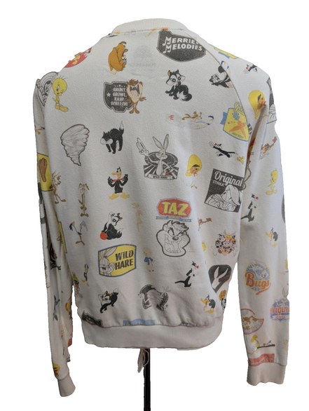 ✨ Sweat Pull & Bear Looney Tunes T. S - Col Rond Blanc Multi-Logos Vintage
