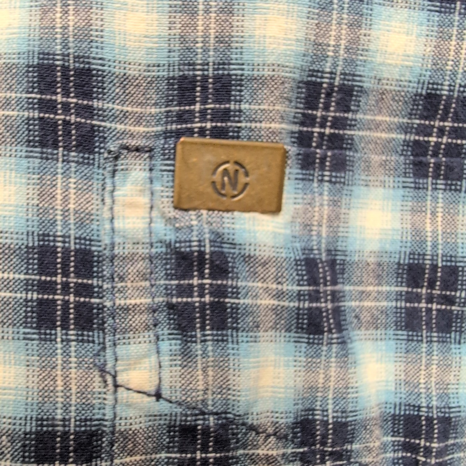 Chemise Nautica XL Carreaux Bleu Logo Métal Poche Manches Courtes