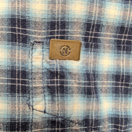 Chemise Nautica XL Carreaux Bleu Logo Métal Poche Manches Courtes