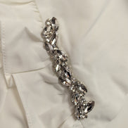 Chemisier Cubic T. M Femme Blanc Volants Strass Manches Courtes Neuf