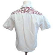 Chemise Iolani Hawaii USA Blanc Gaufré Feuillage Bordeaux Vintage Homme S
