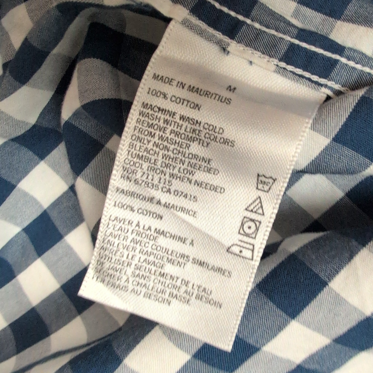 Chemise Nautica M Bleu Blanc Carreaux Manches Courtes 100% Coton